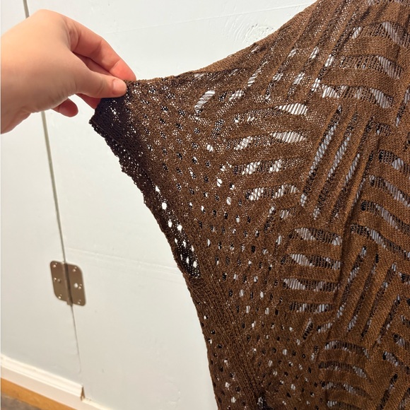 Boho Brown Fringe Crochet Kimono Cardigan One Size | Festival Beach Cover Up - Picture 2 of 6